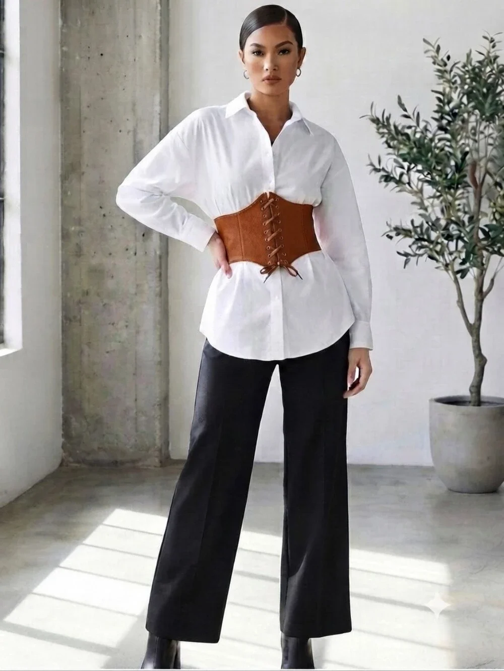 Corset Style Wide Girdle Fashion Elastic Faux Leather Skinny Elastic Waist‎ Belt